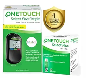 OneTouch Select Plus Simple Glucometer for Simple, Accurate & Virtually Painfree Blood Sugar testing (FREE 10 strips + lancing device + 10 lancets) | Make the Simple Choice | Made for India