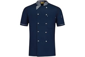 WMOFC Men's Short Sleeve Chef Coat Jacket,Restaurants Kitchens Cake Shops Cafes Fashion Kitchen Uniform Apparels