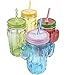 Produktbild 4er Pack Mason Gläser – Colorful Mason Jar Set mit Deckel und Kunststoff Trinkhalme, Glas, Verschiedene Farben, 14 x 11,4 x 7 cm.