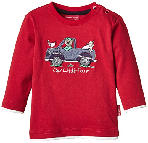 SALT AND PEPPER Baby Boys B Longsleeve Tractor 2in1 Plain Crew Neck Long Sleeve Shirt, Red (red 332), 18-24 months (Manufacturer size: 92)