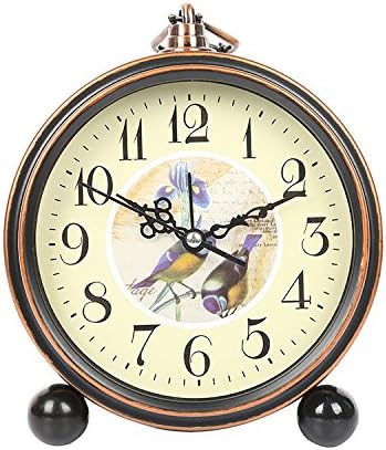 LTOOD Mute European Classical American Style Antique Old Metal Alarm Clock Creative Personality Bedside Student Bedroom,G