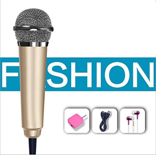 CCLOON Handheld Condenser Microphone MIC with a Earphone and a Sound Monitor for Studio Broadcasting Plug &amp;Play Home Studio for Iphone Android Recording, PC, Computer, Youtube Podcasting (Gold)