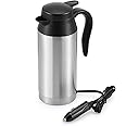 ONEVER Travel Kettle, 650ml 12V Portable Stainless Steel Car Electric Kettle with Sealed Rubber Band Car Heating Cup for Hot Water, Coffee,Travel,Home Use