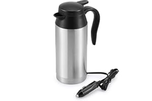ONEVER Travel Kettle, 650ml 12V Portable Stainless Steel Car Electric Kettle with Sealed Rubber Band Car Heating Cup for Hot Water, Coffee,Travel,Home Use