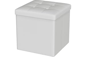 Oak & Tea PU Sitzhocker mit Stauraum, Hocker mit Stauraum, Sitzwürfel Klappbar, Aufbewahrungsbox Hocker, Kleine Sitzbank, Ottomane Sofa Fußhocker, für Wohnzimmer, Schlafzimmer, 30x30x30cm, Weiß