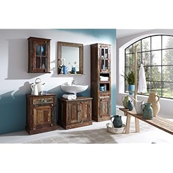 SalesFever Badezimmer-Set lackiert mit Schränken und Spiegel aus Alt