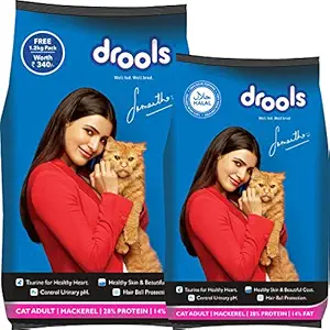 Drools Adult Dry Cat Food, Mackerel, 3 kg + 1.2 kg Free