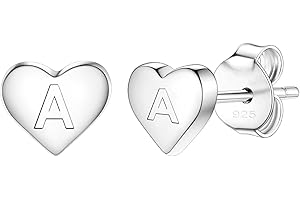 BIFRIEND Delicate S925 Silver Heart Pendant Earrings Gift 26 Letter Initial A-Z Stud Erarrings For Women Girls Mum Daughter Sisters Friends Lover Birthday Christmas Party Silver Jewellery