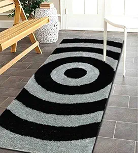 The Home Talk Modern Design Microfibre Polyester Shaggy Bedside Rug, Soft Carpet for Bedroom Living Room (50x150 cm, Black Silver)