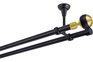 MDEKOR Tringle à rideaux double 160 cm, noir et doré, 19 mm, montage plafond, terminaison Boule Moderne