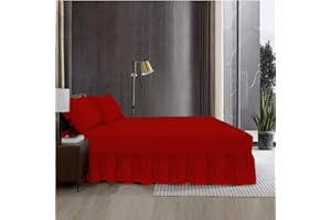 Fit Even Bedding Valence Sheet Collection - Soft Brushed Polycotton, Easy Wrap Elastic, Extra Deep Frilled with a Drop of 40cm (Double, Red)
