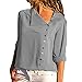 Produktbild [S-XL] Damen Pulli Elegant Langarm T-Shirt  Yogogo Warme V-Ausschnitt Lose Revers Druck Lässige Casual Oberteile Oversized Top Sports Jacket Kapuzenpullover ( Grau , S)