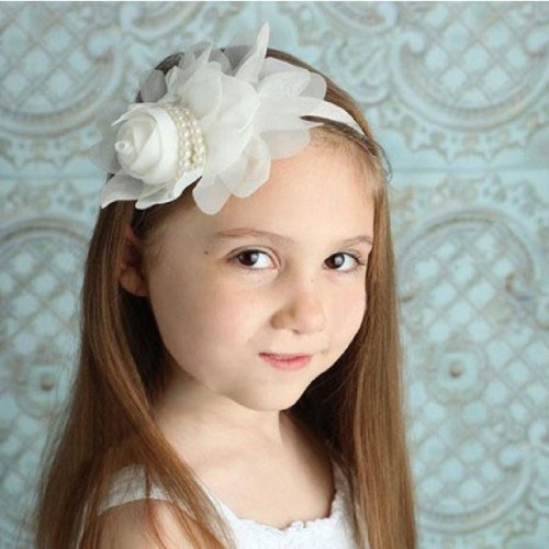 Ukamshop 1PC Super Cute Rhinestone Unusual Angel Girls Baby Pearl Flowers Hairband Headbands For Baby (White)