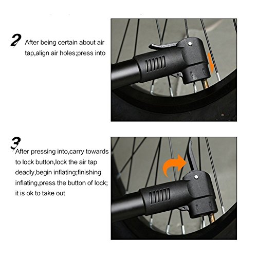 GHB Mini Fahrradpumpe Portabel Luftpumpe tragbar Bike Pump für Fahrrad Mountainbike oder Rennrad aus Aluminium [Schwarz] - 7