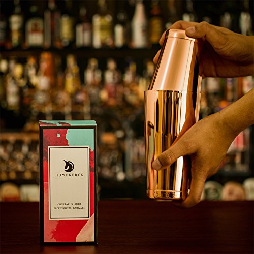 Kupfer Boston Shaker: 3-teilig Set: 550ml&750ml Profi Edelstahl Cocktail Set & Barsieb von Homekeros - 6