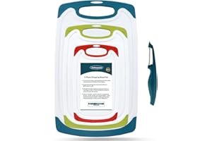 ROTTOGOON Cutting Boards for Kitchen, Plastic Chopping Board with Non-Slip Feet and Deep Drip Juice Groove, Easy Grip Handle, Dishwasher Safe, Green