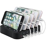 USB Charging Station, Topoint 5-Port Charging Stand Docking with 2 Lighting Cables/ 3 USB Cables/ Removable Baffles for iPhone/iPad/Smart Phone/Tablets