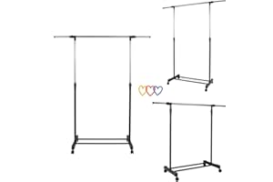 RELOVE Portant à vêtements,Portant Hauteur et Largeur Réglables, penderie Double sur roulettes vestiaire Mobile avec 2 Barres de Hauteur réglable (Unipolaire)