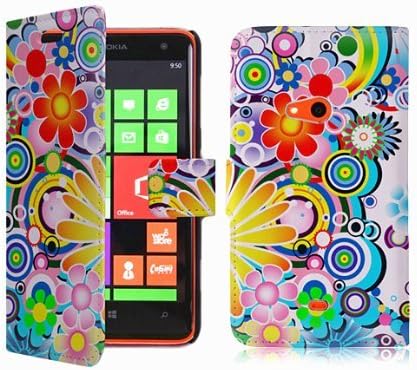 Juju Village Retro Flowers Floral PU Leather Wallet Case Cover Skin For Nokia Lumia 625 With Screen Protector