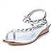 Produktbild Damen Sandalen Mumuj Mädchen Sommer Keilabsatz Glitzer Sandalen Strass Wohnungen Plattform Sandaletten Keile Schuhe Flip Flops Sport Strand Sandale Mokassins Pantoletten (37, Silber)
