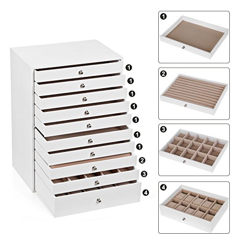 Songmics Muttertagsgeschenk Schmuckkästchen Uhrenkoffer Schmucklade 10 Schichten mit Schubladen JBC10W - 3