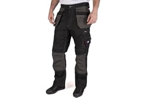 Lee Cooper LCPNT224 męskie kontrastowe wielokolorowe i kabura kieszeń na kolana bezpieczeństwo pracy spodnie cargo spodnie, czarny/szary, 32 W/33 L