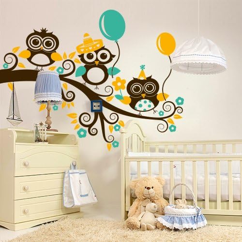 Adesivi Creativi Wall Sticker 3 civette sul comò Adhésif autocollant pour les murs, décoration murale Dimensions 130 X 100 cm