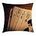 Produktbild KLYDH Poker Tournament Decorations Throw Pillow Cushion Cover, Damaged Old Cards on Wooden Table Close up Leisure Image, Decorative Square Accent Pillow Case, 18 X 18 inches, Brown Black Blue
