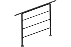 HOBBYZOO Rampe Escalier en Fer Forgé - 4 marches, Hauteur Max. 135cm, Angle réglable - Garde Corps Exterieur pour escaliers, balustrades, balcons - Noir Mat