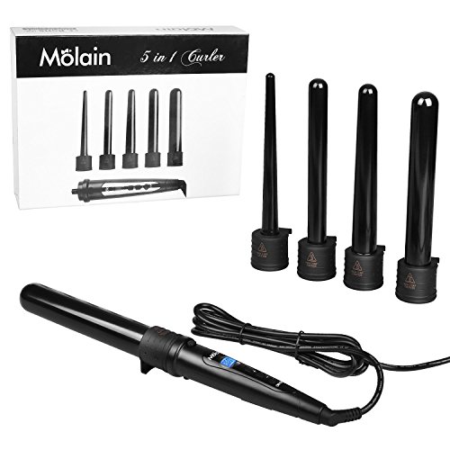 Molain Lockenstab 5 in 1 Lockenwickler Set mit LCD Anzeigen leicht zu einstellen Tempratur unterschiedlichen Größen Stäbe für verschiedene Locken, feine Verpackung Perfekt als Geschenk für Frauen