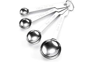 Spesh Lot de 4 Cuillères à Mesurer Cuilleres Doseuse en Acier Inoxydable Cuilleres Mesure pour Ingrédients Secs et Liquides(1 TBSP,1 TSP,1/2 TSP,1/4 TSP)