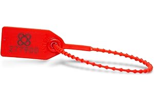 DOJA Barcelona | Sigilli di sicurezza in Plastica Rossa | PACK 100 | 24 cm di Lunghezza | Fascette con Sigillo di Garanzia Numerati per valigia, scatole, contenitori, camion, logistica
