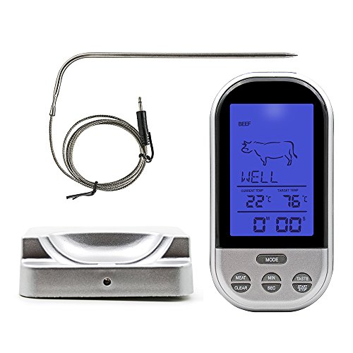 Bearhoho Wireless Digital Meat Cooking Thermometer and Timer, Instant Read Thermometer for Grill, BBQ, Oven, Smoker, Kitchen with Stainless Steel Probe(White) by Bearhoho