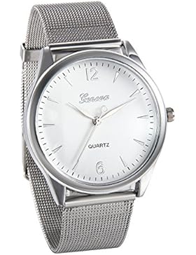 JewelryWe Herren Armbanduhr, Fashion Elegant Analog Quarz Uhr mit Edelstahl Mesh Armband, Farbe: Silber