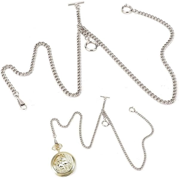 Catena Per Orologio Da Taschino Stile Vintage - Doppia Catena Albert 44cm In Metallico, Argento - Foto 8