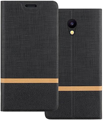 Meizu M5C Case, Shanphone Color block Premium quality PU leather Flip cover with ID / Card Slot for Meizu M5C, Black