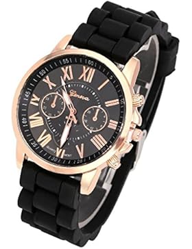 JSDDE Uhren,Genf Sport Armbanduhr Sportuhr Silikon-Quarz-Armbanduhr Bunte Silikon Armband Analog Qaurzuhr,Schwarz
