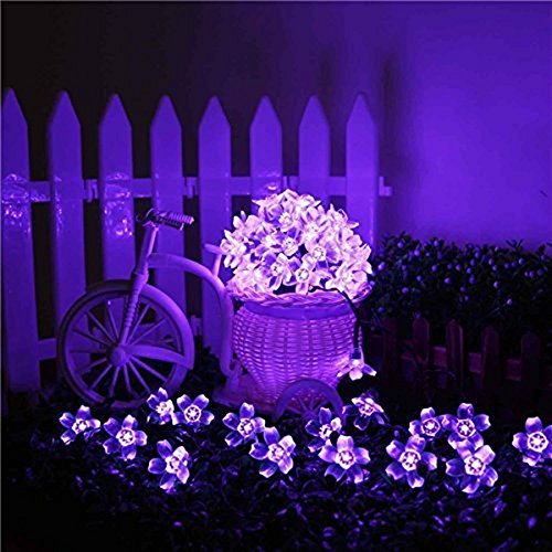 Kyson 50er LED Solar Lichterkette Blumen Garten Außen Lila 5 Meter, Solar Blüten Beleuchtung für Party, Weihnachten, Outdoor, Fest Deko usw.