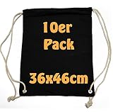 Moderner Turnbeutel Baumwollrucksack Stoffbeutel mit Kordelzug schwarz 36x46cm 10 Beutel