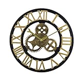 European Retro-Vintage handgefertigte 3D-dekorative Ausrüstung Holz Vintage Wand Wand Roman numerische Stummel-Wand Wand Uhr Küche Wohnzimmer Wohnzimmer-Hotel Dekoration,Gold