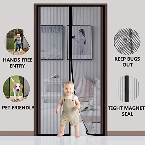 Preisvergleich Produktbild SODKK Fliegengitter Balkontür, Insektenschutz Magnet Fliegenvorhang, Magnet Fliegenvorhang, Klebemontage Ohne Bohren, Passt Türgröße bis zu - Schwarz 160x190cm(62x74inch)