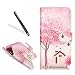 Produktbild Galaxy A3 2016 Lederhülle,Handyhülle für Samsung Galaxy A3 2016,Leeook Kartenfächer Pu Leder Wallet Flip Hülle Schön Pink Kirschblüten Baum Muster Weich Silikon Back Cover Leder Magnetverschluss Handytasche im Bookstyle mit Ständerfunktion Wallet Schutzhülle Brieftasche Etui für Samsung Galaxy A3 2016+1xSchwarz Eingabestift-Kirschblüten Baum