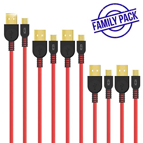 ICZI Cable Micro USB Carga Rapida/Conectores chapados en Oro, 1 para Casa 1 para Oficina 1 para Coche 1 para Viajar 1 para Familia (0.3m x 2+ 1m x 2 +1.8m x 2)