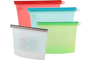 RFYTDCF Silikon Gefrierbeutel Wiederverwendbar, 4 Stück Wiederverwendbare Gefrierbeutel mit Verschluss Clip Silica Beutel Aufbewahrungsbeutel Silikon Beutel Silikonbeutel für Lebensmittel