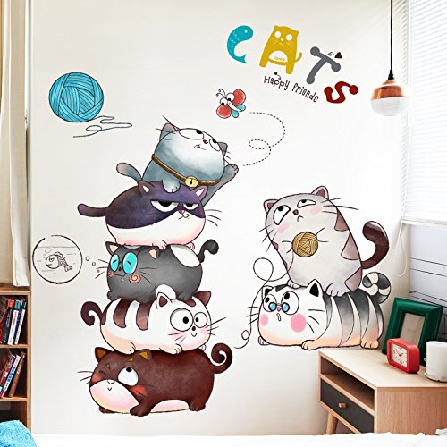 Preisvergleich Produktbild Kreative Cartoon Katze Kinderzimmer Schlafzimmer Wohnzimmer Selbstklebende Wandaufkleber Nette Kindergarten Korridor Dekorationen Aufkleber