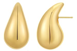 Rajputana 18K Ohrringe Dupes, Chunky Earrings für Damen,Dicke Creolen für Frauen, leichte Waterdrop Hollow Open Hoops, hypoallergene 585 vergoldete Ohrringe Modeschmuck für Frauen und Mädchen