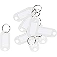 D.RECT Key Tags 10 Pcs - Plastic Keyring Tags with Loops - Key Ring with Window for Luggage, Pet Name and Office Key Labels, White