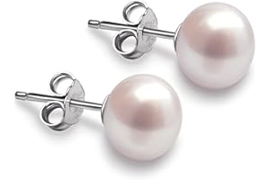VIKI LYNN Boucles d'Oreilles en Perles Naturelles d'Eau Douce pour Femme Bijoux en Argent 925 Clous Raffinés Idée Cadeau Anniversaire ou Noël