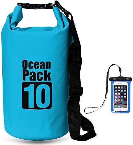POVUMGA Dry Bag Waterproof Bag Outdoor Dry Sack Storage Bags with Free Phone Dry Bag and Adjustable Shoulder Strap for Boating Rafting Swimming Kayaking Camping and Snowboarding(10L)