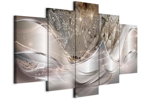 murando - Tableau décoratif abstrait 200x100 cm - Impression sur toile colorée - Décoration murale pour salon et chambre - Abstraction beige pissenlits fleurs moderne argent tendances a-C-0087-b-n